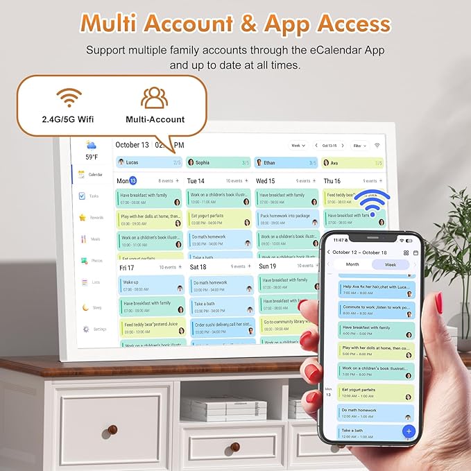 Smart Digital Calendar & Chore Chart for Family Schedules – 32 Inch Smart Touchscreen Interactive Display, Dual-WiFi, Auto-Sync Google iCloud Outlook Calendars, Selectable Reminders, Wall Mountable