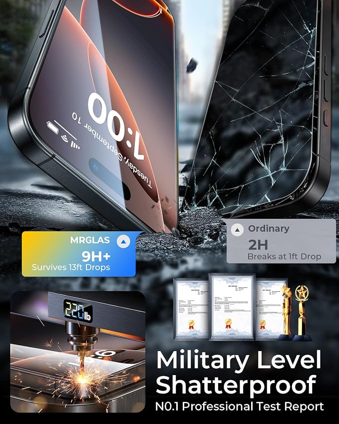 MRGLAS TOP 9H+ Glass 2+2 Packs for iPhone 16 Pro Privacy Screen Protector 6.3'' - Image 5