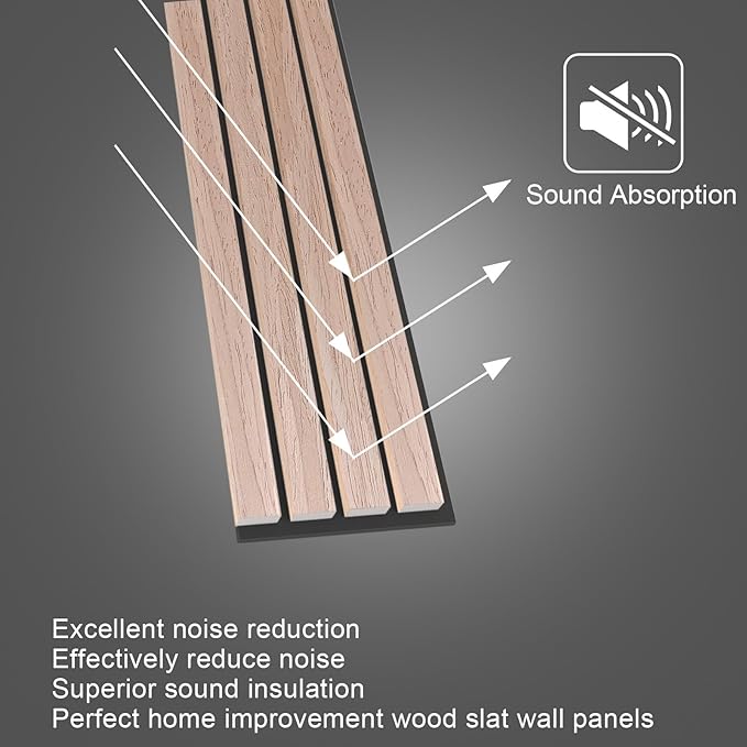 NeatiEase Wood Wall Panels, 9 Feet Acoustic Slat Wall Panels for Interior Wall Decor and Noise Reduction, Decorative Slat Wall Paneling, Natural Walnut, 6-Piece