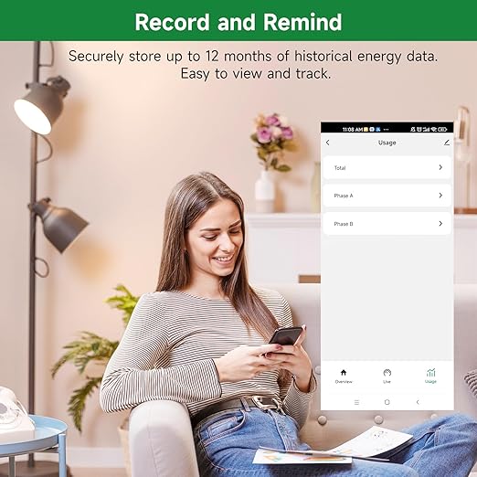 WiFi Energy Monitor with 2 * 300A Clamps, Real-Time Electricity Tracking, Smart Home Power Management