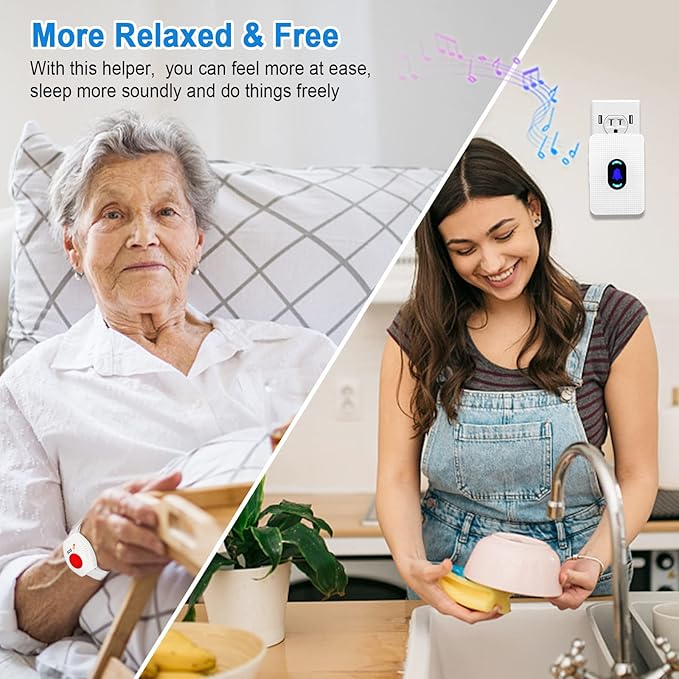 Daytech Wireless Caregiver Pager Wrist Call Button Personal Help Alert Pager System for Home Nurses Caregivers Patients Elderly 2 Alert Watches + 1 Receiver