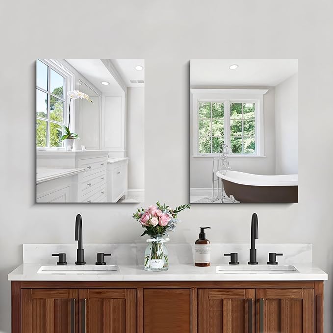 CILIBER Frameless Mirror, 18x24 Mirrors for Wall, Rectangle Bathroom Mirror for Over Sink, 18 inch Vanity Mirror Hangs Horizontally or Vertically for Bathroom, Bedroom and Living Room