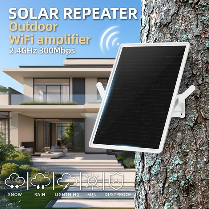 WiFi Extender Signal Booster Solar Battery Outdoor,Long Range up to 300-feet,Internet 2.4G WiFi Extender Booster,Wireless Signal Booster WiFi Repeater 300Mbps,Applicable to 2.4G Router (33 * 25CM)