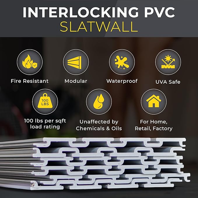DLDIRECT 24" X 48" - White Slatwall Panel Garage Organizer: Heavy Duty Wall Mounted PVC Rack, Interlocking Slat Paneling for Garage Storage, Slotwall Board, Shelves System