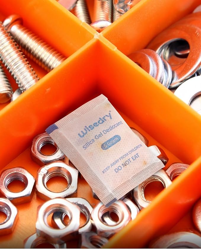 wisedry 5 Gram [60 Packs] Food Grade Silica Gel Packs Rechargeable Desiccant Dehumidifiers Pouches with Color-Indicating Beads Reusable Moisture Absorbers for Food Storage