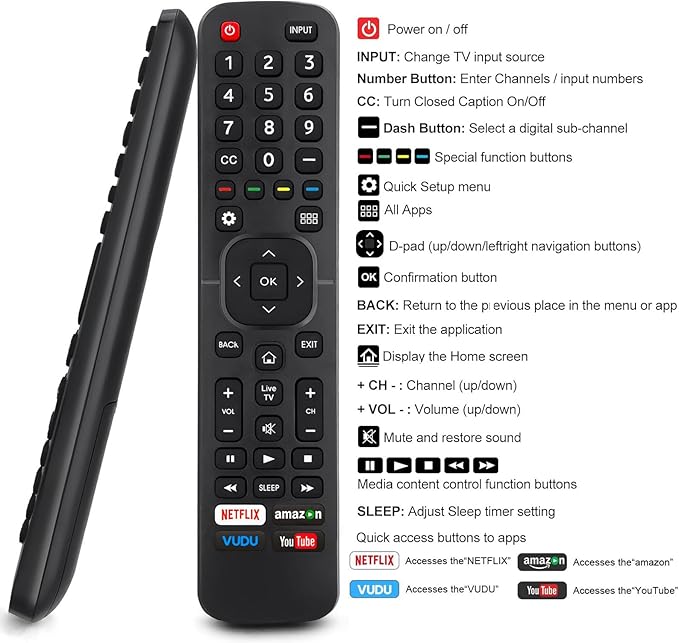 Replacement Remote Control for All Hisense 4K LED HD UHD Smart TVs (EN2A27), Fit for Hisense Android Smart TV EN2A27 EN2A127H EN2A27HT EN2AN27H EN2AS27H EN2B27 EN2C27