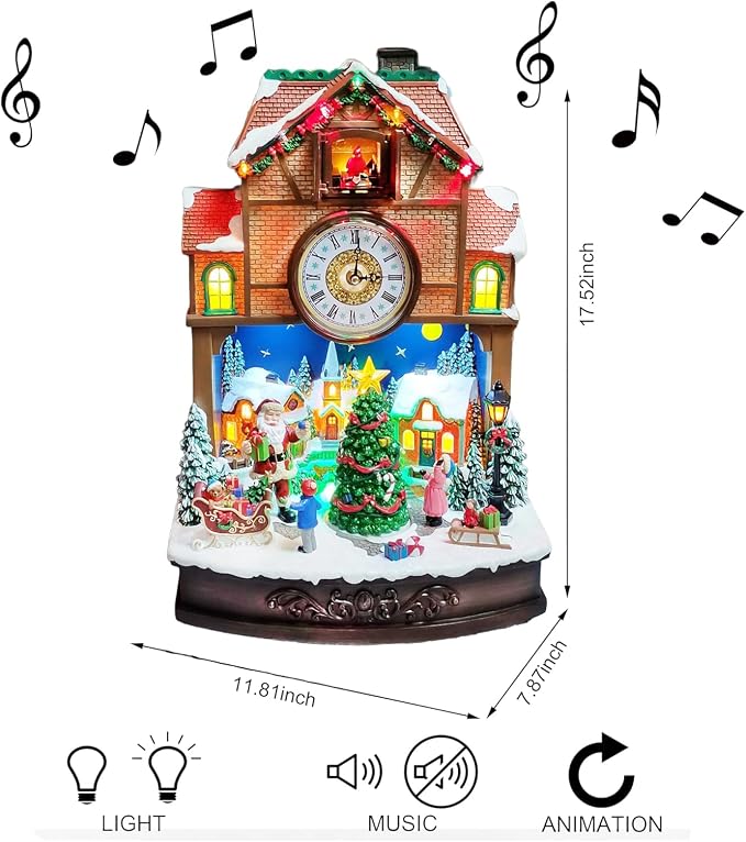 MOMENTS IN TIME Christmas Village Cuckoo Clock Animated Santa & Tree Scene - Image 4