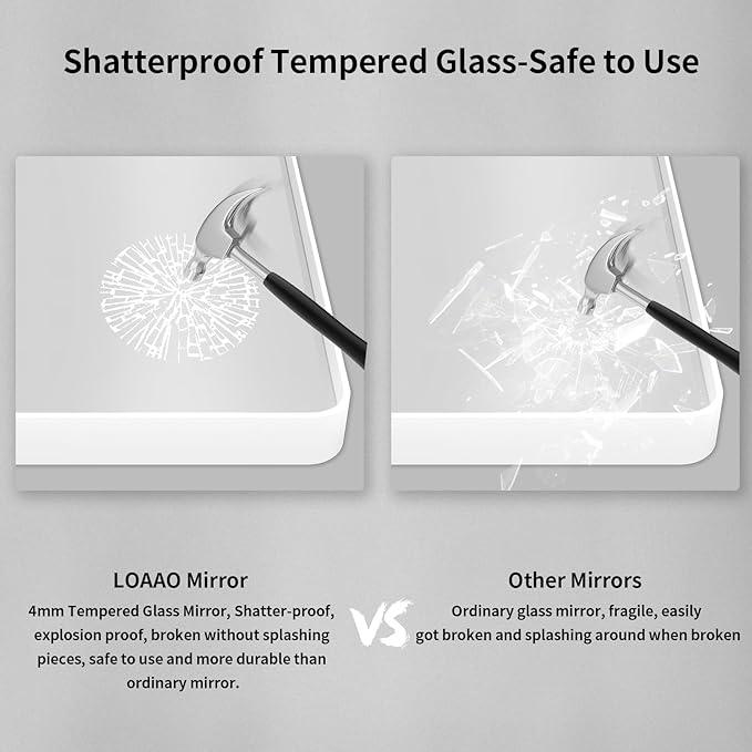 LOAAO 60x28 Inch White Metal Framed Bathroom Mirror for Wall, White Bathroom Vanity Mirror Farmhouse, Large Rounded Rectangle Mirror, Anti-Rust, Tempered Glass, Hangs Horizontally or Vertically