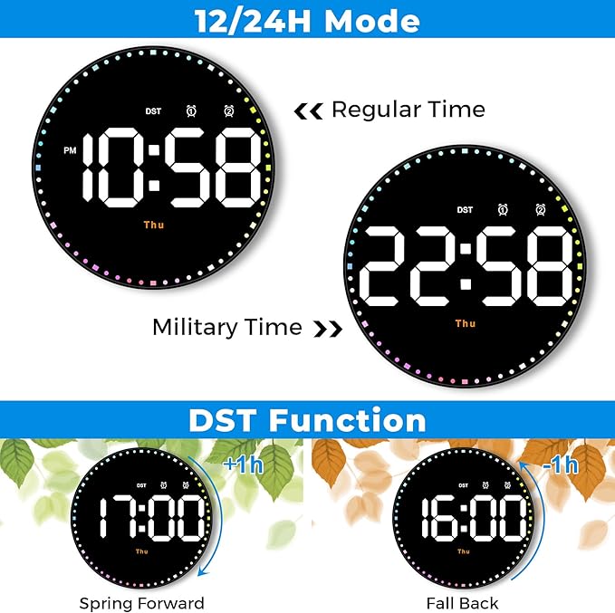 SZELAM Digital Wall Clock,10" Digital Clock Large Display with Remote Control,Adjustable Brightness, Calendar, Temperature, 12/24 H, for Living Room Office Bedroom Elderly Adults