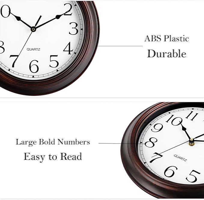 KECYET Wall Clocks Battery Operated Silent Non-Ticking Wall Clock 8.5 Inch Small Vintage Retro Rustic Style Decorative for Kitchen Living Room Home Office (Bronze)