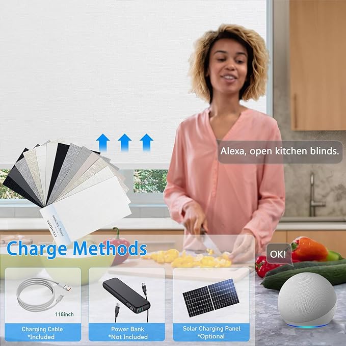 COOLWINDS Motorized Blinds with Remote Cordless Automatic Motorized Shades Custom Blinds for Windows Smart Curtains Compatible with Alexa Google Home(,Fabric Samples)