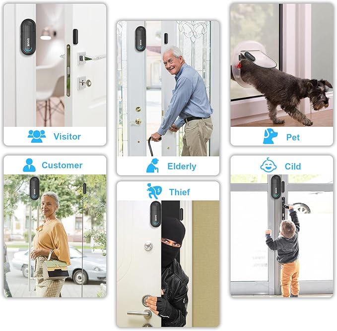Pool Door Alarms for Home Security Loud, 0-120 Db Volume Ajustable with 4 Modes, Wireless Door Alarm with Remote for Kids Safety/Dementia Patients/Home/Pool (2 Sensor & 1 Remote)