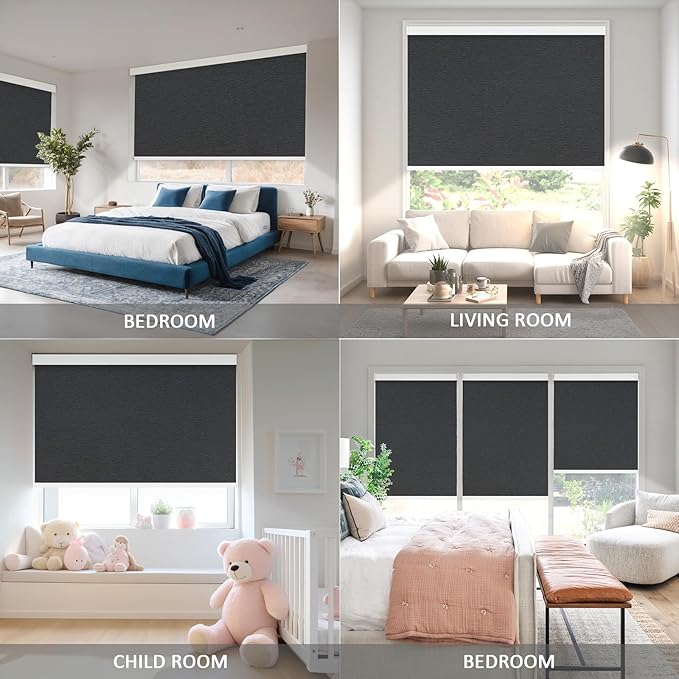 COOLWINDS Motorized Blinds with Remote Cordless Automatic Motorized Shades Custom Blinds for Windows Smart Curtains Compatible with Alexa Google Home(Blackout Jacquard Black,W70 x H72in)