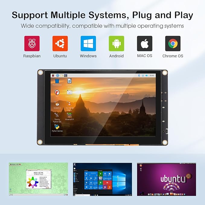 ELECROW 5 Inch Mini Touchscreen Monitor, TN Capacitive 5-Point Touch Screen 800×480 HD LCD Display Compatible with Raspberry Pi 5/4/4B/3B+/3B/B+, PC, Laptop, Driver-Free