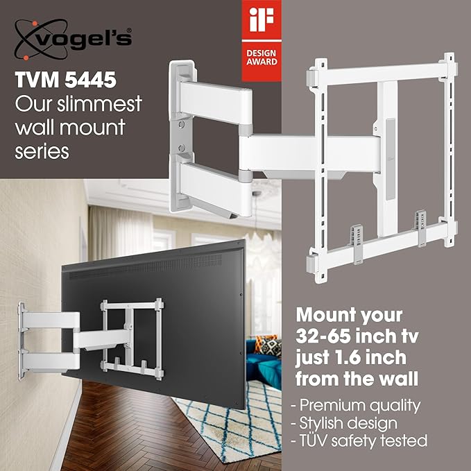 Vogel's TVM 5445 Full-Motion Ultra-Thin TV Wall Bracket for 32-65 inch TVs, Max. 77 lbs, Swivels up to 180°, Full-Motion TV Mount max. VESA 400x400, Universally Compatible