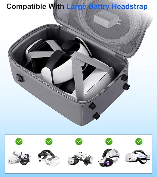YRXVW Large Carrying Case for Meta Quest 3S/3/2, Compatible with BOBOVR & Kiwi Battery Head Straps, Waterproof & Drop-Resistant VR Travel Case for Accessories & Home Storage and Travel