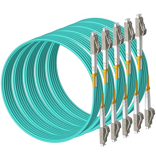 Fibergaga 5Pack-5M(16ft) OM3 LC to LC Fiber Patch Cable, Multimode 50/125µm 10G/40G, OD-2.0mm Fiber Optic Cable Duplex