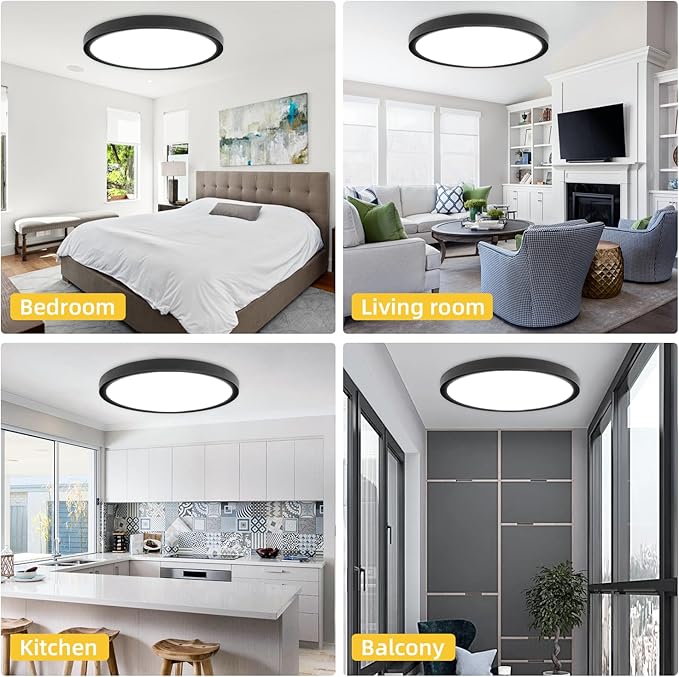 RLEDPZTX Led Flush Mount Ceiling Light,16 Inch 32w 3480lm,3000k/4000k/6000k 3CCT Selectable, Round Modern Flat Panel Super Slim Led Ceiling Light,for Living Dining Kitchen Bedroom Room (1Pack-Black)