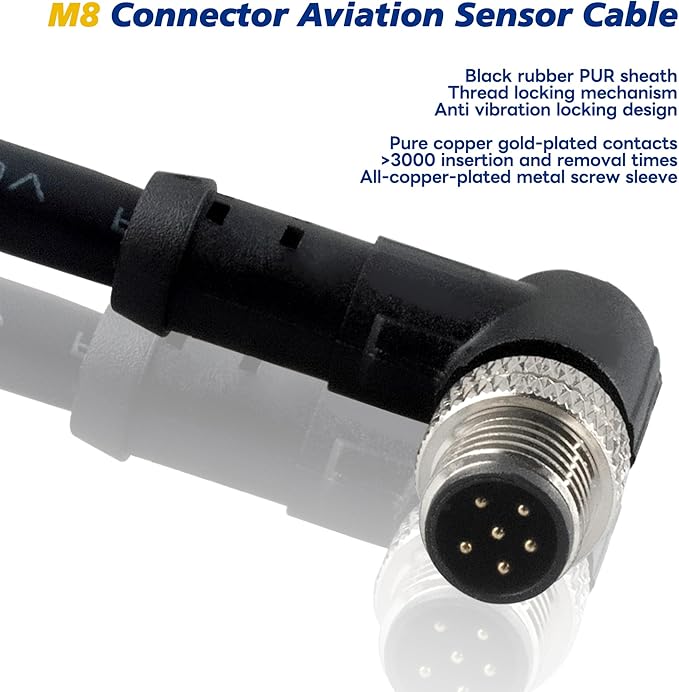 M8 Aviation Sensor Cable 6 Pin，Lonlonty M8 Industrial Sensor Connector Shielded Cable,Field Assembly M8 Connector A Coding Shielded Cable 6.5Ft/2M (6-Pin,Right Angle,Male)