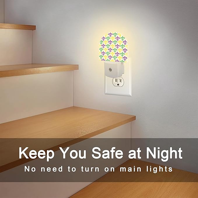sndheke Mardi Gras Carnival Night Light, Colorful Fleur-de-lis Dusk to Dawn Night Light Plug in,0.5w Energy Saving Sleep Friendly NightLight for Kids Boys Girls Home Decor
