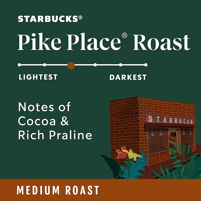 Starbucks K-Cup Coffee Pods, Medium Roast Hot or Iced Coffee, Pike Place Roast, 22 Keurig Pods