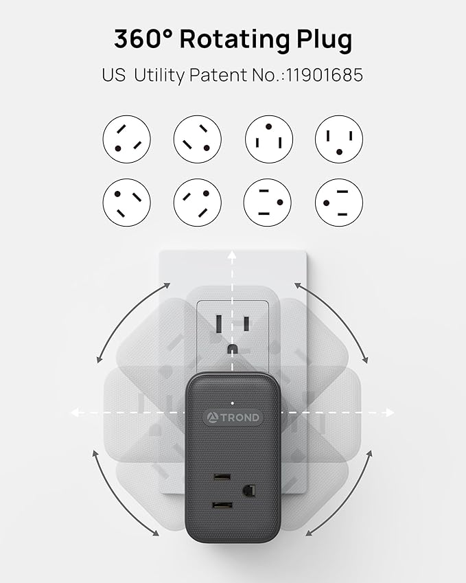 TROND 2 Pack Outlet Extender with USB, 3 Way Plug Adapter with 360 Rotating Plug, Outlet Splitter with 2 PD 20W USB C Charger, Small Charging Station for Home Dorm Room Travel Cruise Essentials