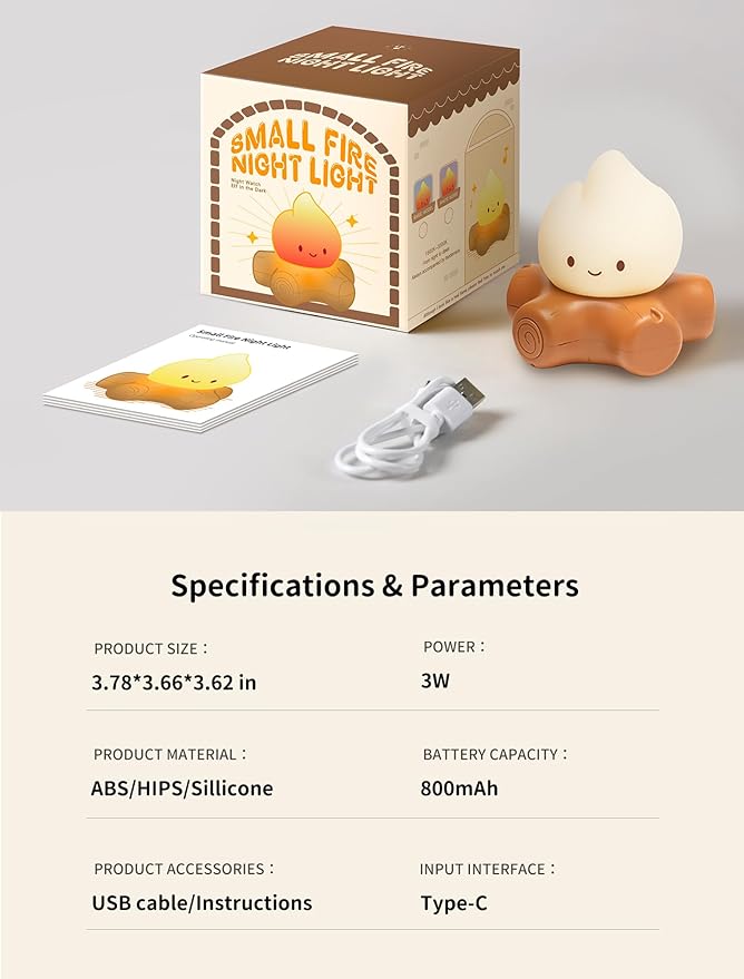 Tarinks Campfire Night Light, Portable Flame Lamp with White Noise, Cute Silicone Flameless Candle Lights,Suitable for Kids lamp Bedroom, Indoor/Outdoor and Home Decoration