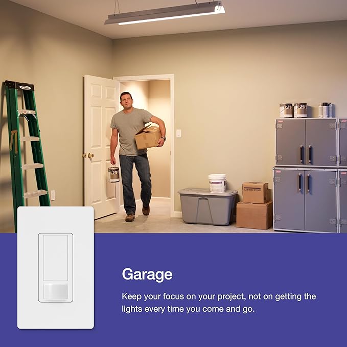 Lutron Maestro Motion Sensor Light Switch for Bathroom, Garage, Laundry Room, Closet, for Any Light Bulbs, Occupancy and Vacancy Sensor, Single-Pole Only, No Neutral Req, MS-OPS2-WH-3, White, 3 Pack