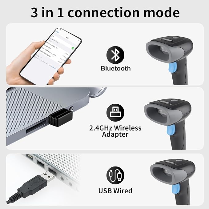 Wireless Barcode Scanner 1D QR Scanner Wireless Handheld Laser Bar Code Reader - Image 2