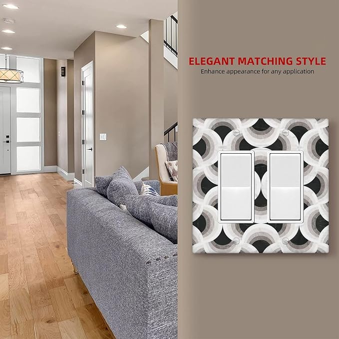 Bvtewkhz Black/White Art Marble 2 Gang Double Rocker Decorative Light Switch Covers Electrical Faceplate Switch Plates for Bathroom Kitchen Home