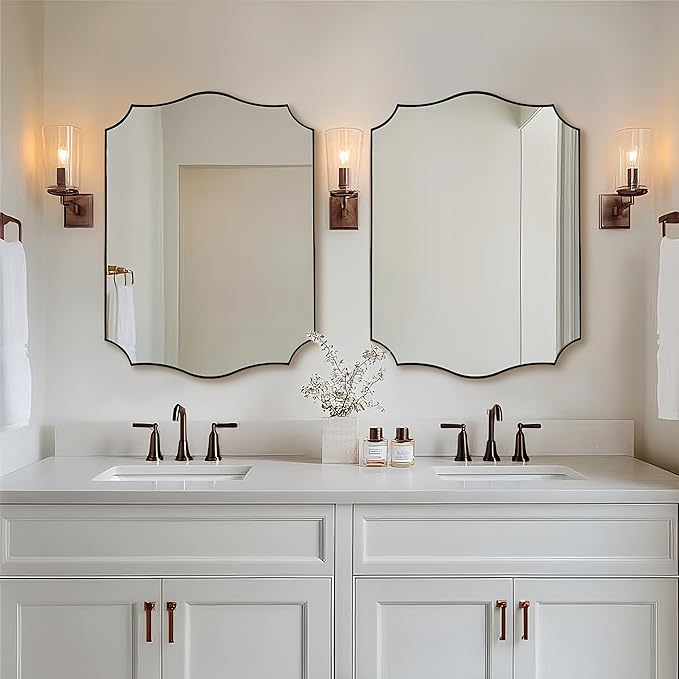 ANDY STAR Brushed Bronze Bathroom Mirror, 22x30 Inch Vanity Mirror, Scalloped Mirrors for Bathroom, Anti-Rust Stainless Steel Frame, Stunning Curved Design Ideal for Bathroom, Living Room, Mantel