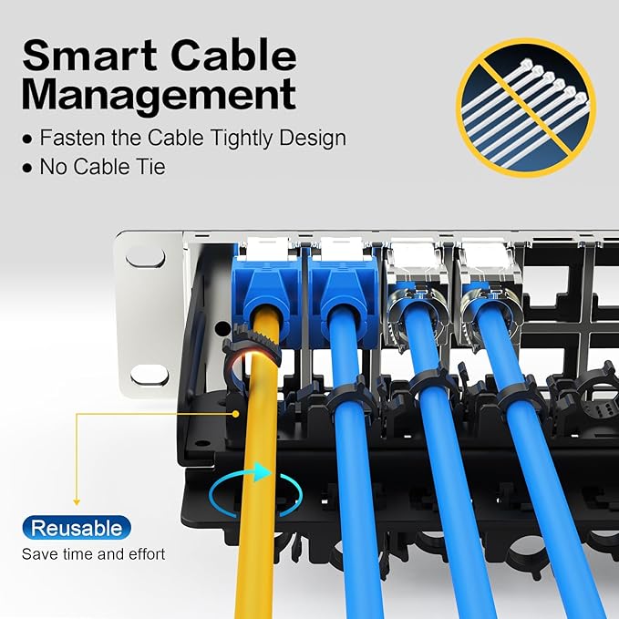 PBAEGAV 48 Port Patch Panel Blank UTP/STP 1U 19" Keystone Patch Panel with Cable Management and Support Bar Compatible with LC/SC/ST/FC/USB/HDMI Keystone Jack(48 Port)