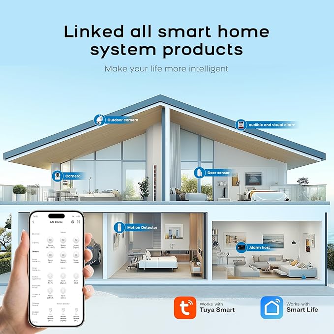 PGST WiFi Alarm System for Home Security,DIY Door Alarm Sensors,Tuya App Remote Control,Work with Alexa&Google for Villa,Apartment,Cabage,No Contract Fee