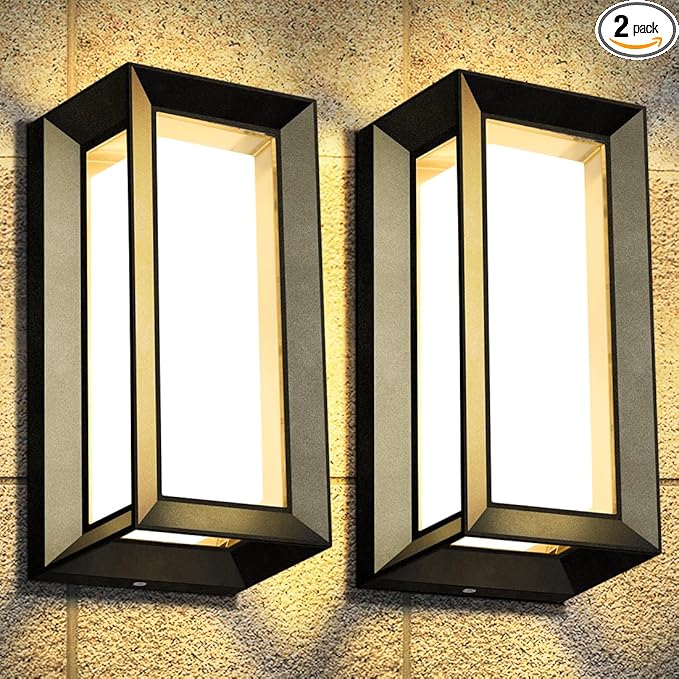 ledmo Outdoor Wall Light 1800Lm Modern Outdoor Porch Light 3000K Bright Lighting Black Exterior Lighting Fixture Waterproof Christmas Fixture for House,Patio,Garage,Backyard,Hallway（2 Pack