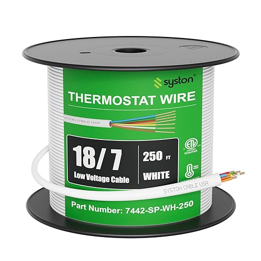 Syston 18/7 Thermostat Doorbell HVAC Heating Control Cable Wire, 100% Solid Copper Conductors CL3R/FT4/CMR Riser-Rated UL/ETL Listed, UV Resistant RoHS for Indoor/Outdoor Low Voltage Applications Use