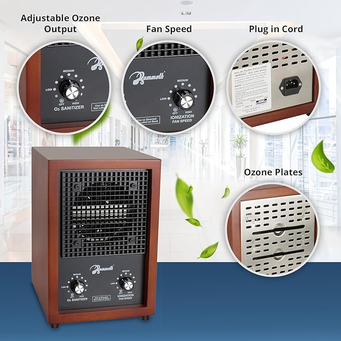 Mammoth Ion and Ozone Generator 3000 mg/hour, Adjustable up to 3,500 SqFt Ionizer & Deodorizer Ozone Odor Eliminator- Ozone Machine Wooden Design Ideal for Dust, Pollen, Pets & Smoke Smell