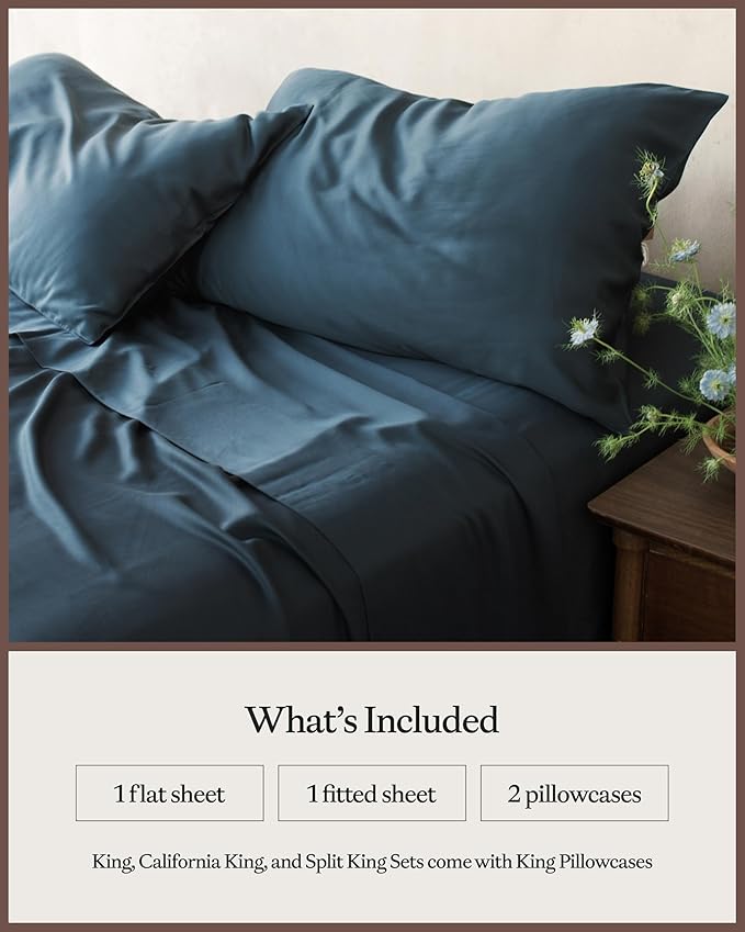 Cozy Earth Luxury Bed Sheet Set - 100% Viscose from Bamboo Fabric, Ultra-Soft & Breathable, Fits Regular & Deep Pocket Mattresses up to 20" - 5 Pieces Split King Sheet Set Pacific Blue