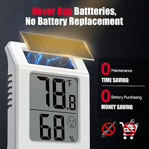 2.2'' Digital Thermometer and Hygrometer Meter, Solar-Powered Indoor - Image 2