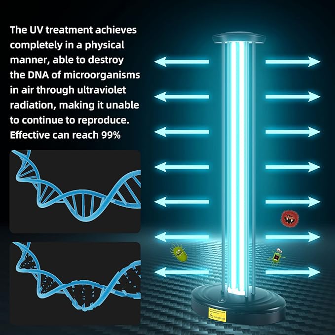 JTAPURE 100W UV Light, Ultraviolet Lamp Purifier for Whole Room & House, Ozone-Free, Home Disinfection Device with 3-Gear Timer Remote Control, UVC Lights, Purification for Bathroom, Toilet, Office