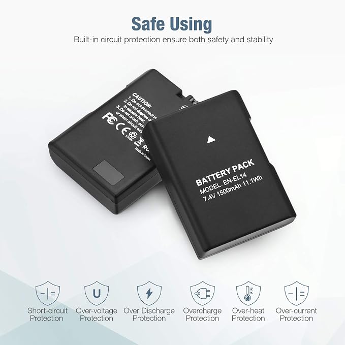 EN-EL14 EN EL14A Battery 2-Pack 1500mAh Li-ion Batteries Compatible - Image 5