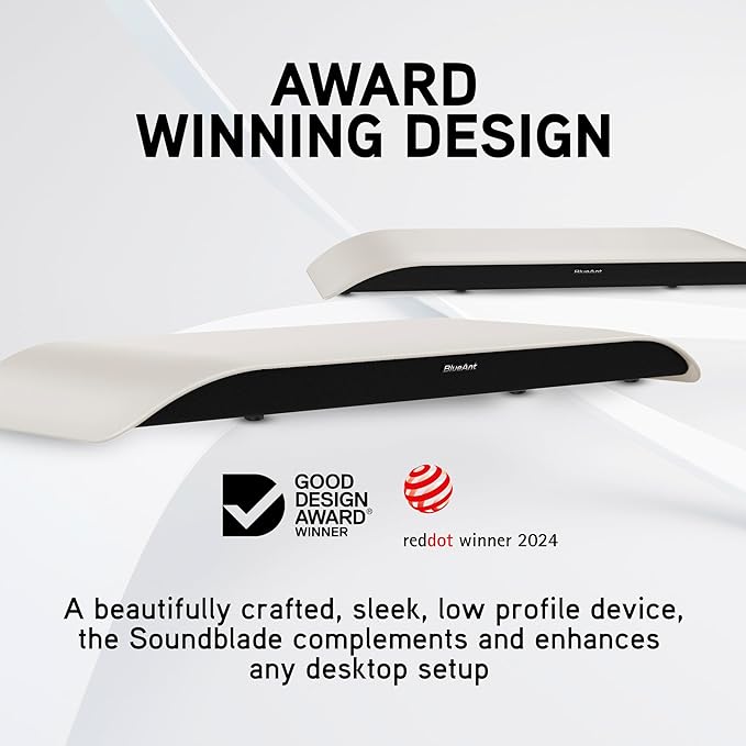 BlueAnt Soundblade Under-Monitor Soundbar, 120W 2.1 Channel Desktop Speaker with USB-C & Bluetooth 5.3 for PC, Mac, Gaming, Music and Streaming, White