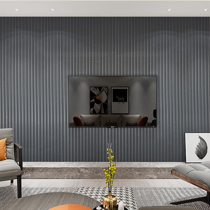 Art3dwallpanels Slat Wall Paneling, 104'' x 6.3'' Glossy Metal Finish WPC Soundproof 3D Wall Panels for Interior Wall Decor, 8 Pack Wavy Grain Panel Wall Slats, Metallic Silver Dark Gray