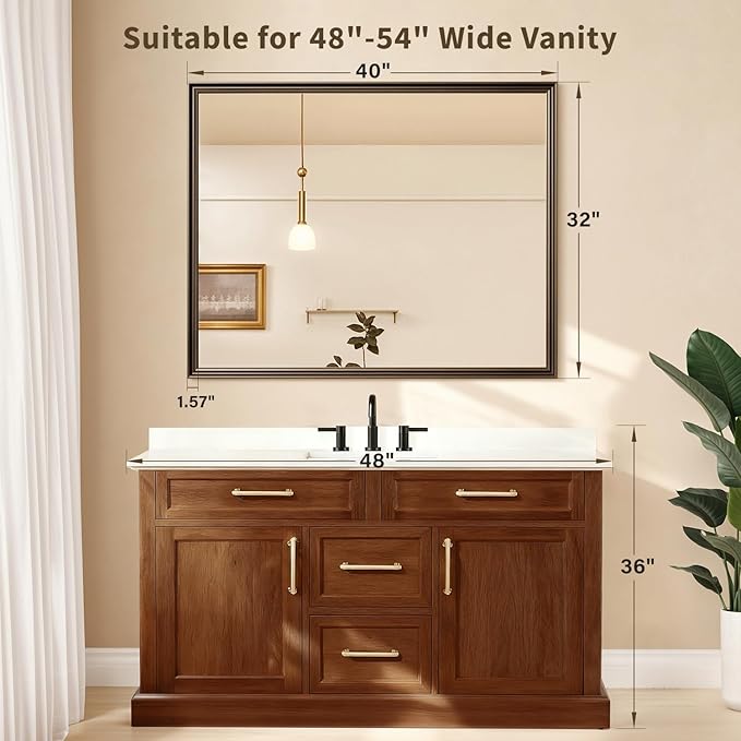 Retro Copper Effect Framed Wall Mirror, 32x40 Rectangle Mirror, Anti-desilvering Tempered Glass, Sustainable&Sturdy Frame, Anti-Rust, HD Reflection &3min Fast Setup for Bathroom Living Room