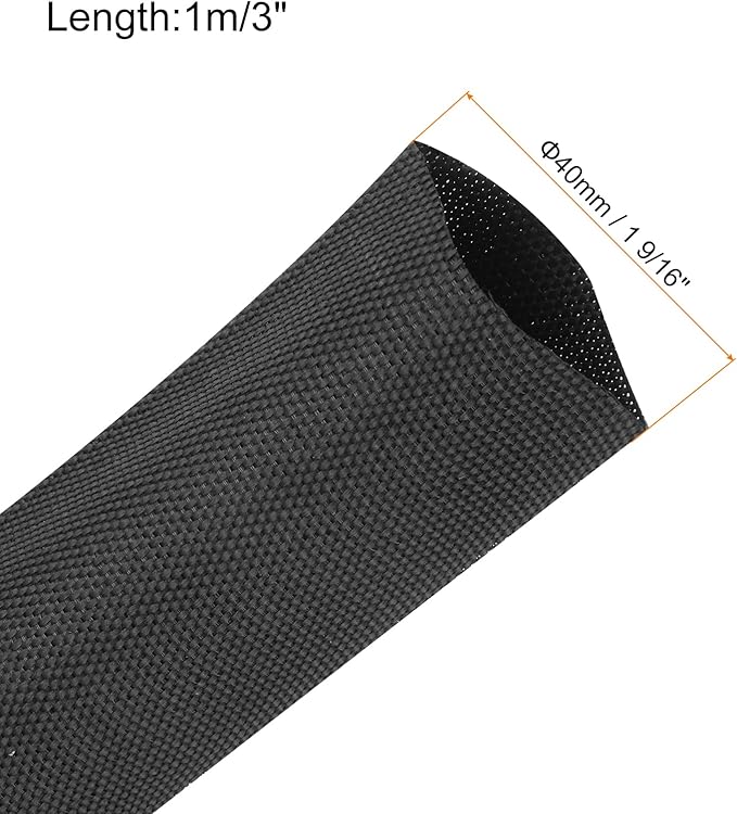 MECCANIXITY Braided Cable Sleeves Heat Shrinkable Fabric Sleeving, 1 9/16" 3ft Black 2:1 Ratio Heat Shrinkable Cord Protector for Harness Cable, Network Cable Protection, Cable Management