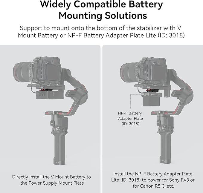 SMALLRIG Mini V Mount Battery Plate for DJI RS 3 / RS 3 Pro/RS 2 / RSC 2 Gimbals, Comes with V-Lock, Cold Shoe & 1/4"-20 Threaded Holes for V Mount Battery & NP-F Battery - 4189
