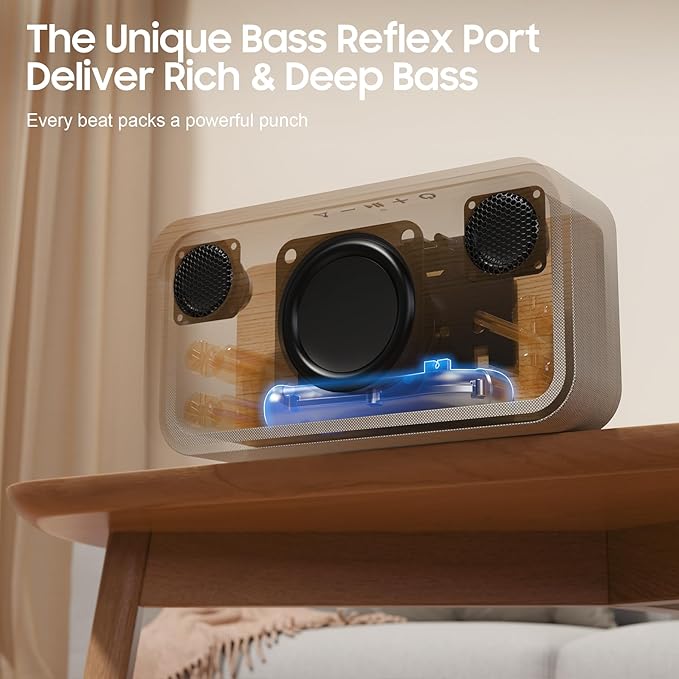 Xinborry Portable Bluetooth Speaker with Deep Bass, 40W(Peak),Bluetooth 5.3,15-Hour Playtime, AUX, TF Card, 2 Way Stereo Sound Wood Home Audio for Indoor, Party, Outdoor, Camping