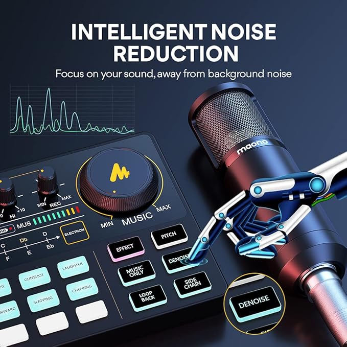 MAONO Podcast Equipment Bundle Audio mixer All-in-One Podcast Production Studio with 3.5mm Microphone for Live Streaming, Podcast Recording, PC, Smartphone, DJ MaonoCaster Lite (AU-AM200-S6 Black)