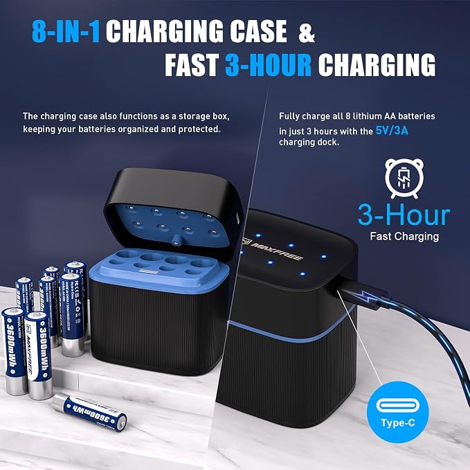 Maxfree Rechargeable 4 AAA and 4 AA Batteries Lithium - Image 6
