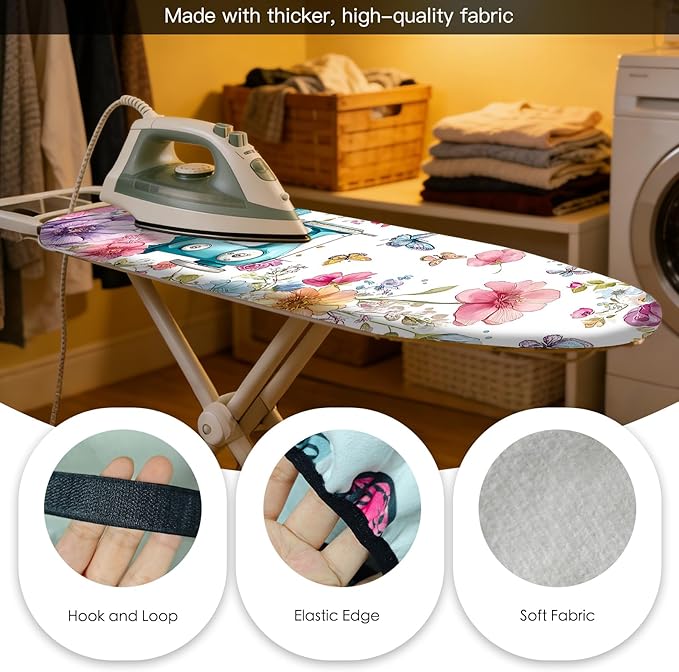 Nuxovilar Ironing Board Cover Needle Cotton 15x54 Inches | Ironing Board Cover and Pad Floral Design Needle Cotton for Living Room, Laundry Area, Guest Room