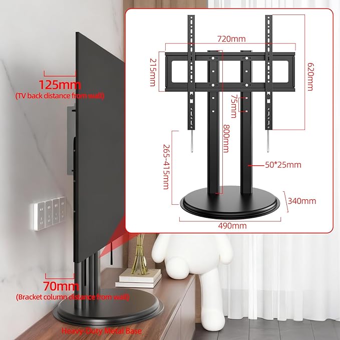 XinleTech Table Top TV Stand with Heavy-Duty Metal Base,Universal TV Stand for 50-90 inch TVs,Height Adjustable TV Mount Stand,No Drill Installation, Max VESA 680x600mm, Holds up to 155lbs,XL-DZ750